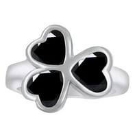 Oblik srca simulirani crni CZ Cvjetni cvjetni zaručni prsten 14k bijelo zlato preko srebra sterlinga