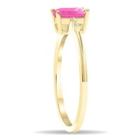 Ženska smaragdna rezana ružičasta topaz i dijamantski iskrični prsten u 10k žutom zlatu