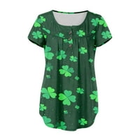 Ženske majice St.Patrickov majice kratki rukav Ters Control odjeća za djevojčice V-izrez V-izrez T-Clover Print Tops Pleat Flowy Tunic Bluzes Armion Green l