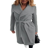 Žene odlično odijelo od solidne boje radne jakne Woolen Regular Fit Office prekrivači kaput sivi l