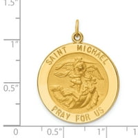 14k žuto zlato čvrsto čvrsto polirano saten veliki krug St. Michael Medal Charm Privjesak