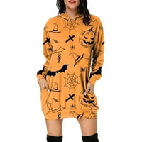 Crne haljine za žene Gotic Goth Halloween tiskani pulover s kapuljačom dugih rukava narančasta L