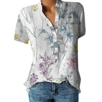Otvori ženske bluze plus veličina Dressy Henley Henley s kratkim rukavima Žene cvjetne strane s džepom