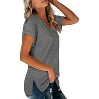 Ženska majica V izrez kratki rukav gornja boja Bluza Solid Split