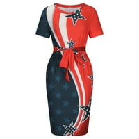 Drindf ljetne haljine za žene trendi posada za neovisnost Dnevne majice Dress casual kravata Stripe