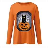 APEPAL ženski smiješni Halloween Print bluza s dugim rukavima labav pulover majica narandžasti xl