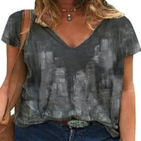 Pfysire Women Ljeto V izrez za bluzu kratkih rukava T-majica kauzalni labavi top siva 2xl