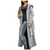 Ženska zimska čvrsta čvrstog pletenog kapuljača duge kardigan džepni kaput