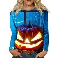 Tking modni vrhovi dugih rukava za žene plus veličine Crewneck Halloween Print majice Pulover grafička