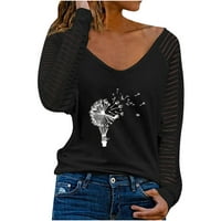 Prevelike grafičke majice za žene Trendy Fashion Woman V-izrez dugih rukava Majica Jesenski tisak labav