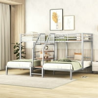 Metalni trostruki krevet na kat sa policama za skladištenje stubište