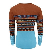 Aztec Henley majice za žene rebrasti pleteni pulover dugih rukava tunika patchwork čipka Top Dugme košulja