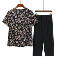 Daqian Womens Plus veličine vrhova čišćenja Žene Ljeto obrezane hlače Gumb Cardigan Printing Ležerne