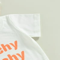 Qinghua Toddler Baby Girl Ljetna odjeća Peachy kratki rukav majica Top Flare hlače Traka za glavu Slatka