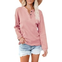 Hanzidakd ženske košulje jesen i zimski dugi rukav V-izrez pamučne košulje ružičaste xxl
