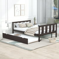 Puni platforma za drvo, moderni klasični krevet s izvlačenjem veličine dvostruke boje, uzglavlje, uzglavlje i podloge, nije potreban Bo Spring, espresso