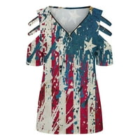 Košulje od 4. jula za žene Ljetna novost Američka zastava Print Hollow Striped kratkih rukava Zip up