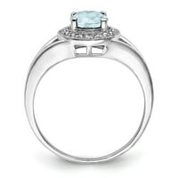 Bijeli sterling srebrni prsten za prsten dragulja mart akvamarine okrugli plavi dijamant