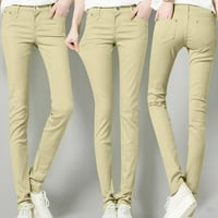 Pedort ženske hlače, ležerne pamučne elastične struke duge ravne hlače, ležerne pamučne i posteljine čvrsti kaki, XL
