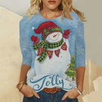 Francuska Dimple ženska moda casual tri četvrtine rukava Božićni tisak okrugli vrat pulover Top bluza