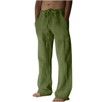 Yievet muške posteljine hlače za čišćenje kamena elastična struka pantalone za struju prozračne udobne meke dnevne opuštene duge hlače zelene xxl