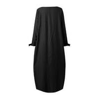 Stabilne ljetne haljine za žene Žene Retro dugih rukava s dugim rukavima Čvrsta boja okrugli vrat Maxi