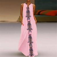 Ženske haljine kratki rukav Maxi Maxi Summer V-izrez cvjetna haljina ružičasta m