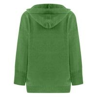 DUHERFER Womens Dukseri Cardigani Lagane ženske solidne boje Jednosmjerni džep s kapuljačom toplim pletenim džemper-kaputima Green 2XL