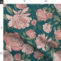 Pamuk Satens Stolcloth, 70 120 - viktorijanski peony ružičasti plavi botanički peoniji Cvjetni printiraju