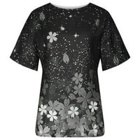 Bluza za žene Ljeto pamučno posteljina cvjetni print Tunic Top Labav majica kratkih rukava Comfy Flowy
