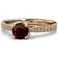 Crveni granat i dijamantski pasijans plus zaručnički prsten sa milgrainskom radom 1. CT TW u 14K ružičastog zlata