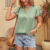 Ženske košulje Ženska modna casual Soild V- izrez kratki rukav vrhunska bluza MINT Green M