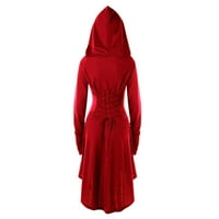 Žene Midi haljine Solid Boja O-izrez dugih rukava s kapuljačom s kapuljačom Up zavojna čipkasta visokog