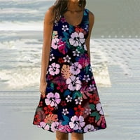 Ljetne haljine za žene bez rukava cvjetno slobodno vrijeme Dužina koljena Dužina sunčanja Okrugla dekolte haljina Multicolor 2xl