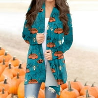 Yubatuo ženska modna ležerna Halloween Print Srednje dužine Cardigan jakna s dugim rukavima kaputi za