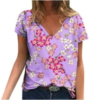 Cvjetni vrhovi kratkih rukava za žene Ljeto V izrez slatke majice modni cvijet Ispis labavi fit mekani