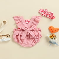 Fiomva baby girl romper odijelo, letjeti zečje print reputiranje i trake za glavu ružičasta 6- mjeseci