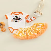 Calsunbaby Newborn Baby Girl Halloween Božićne odjeće Dječji dugi rukav Pumpkin Ghost Romoper TOP +