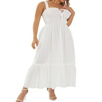 CAROLILLY ženska ljetna dugačka haljina bijela haljina za remen bez rukava bez rukava, haljina za zabavu