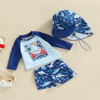 Set kupaćih kostimi za djecu Toddler, crtani prugasti morski pas Ispis ljetnih vrhova dugih rukava sa