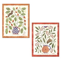 Sezonski jesen i zimski vjeveri, zec, komplet akrina i bobica; Dvojica 11x14in Neff Semmed Paper Paper Paper Print