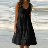 Hinvhai haljine za žensko čišćenje, žensko ljeto ljeto u boji pune boje rukava bez rukava black 4