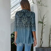 TOFOTL Ženski ljetni rukavi modni print Draped Ruffles Otvoreni prednji kardigani casual lagane udobne meke bluze plave xl