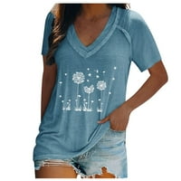 Ženski vrhovi kratki rukav V izrez Ribolov majica Dandelion Loose Boho odjeća modna bluza modna ljetna