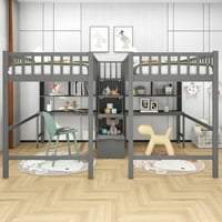 Irerts Twin & Twin Potkrov sa stolom, Drveni dječji potkrovlje kreveta Twin Površina sa policama i skladištem