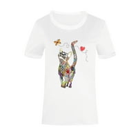 EGMY WOMENS Šarena mačka ispisana majica Casual bluza