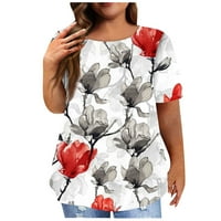 Apepal Womens Plus veličina vrhova O-izrez asimetrična tunika kratkih rukava čipke za bluze za ljeto