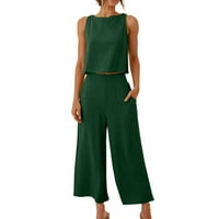 Ženska odjeća za ljetne ležerne trendove Žena okrugla izrez SOLISNA BLUZA + LOBA DRKETS Hlače setovi zeleno l