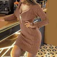 Koaiezne ženski džemper haljina pola zip v izrez dugih rukava pune boje pletene haljine