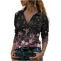 BOHO Bluze za žene Modni ženski modni casual dugih rukava V izrez cvjetni pulover Top bluza vruće ružičaste